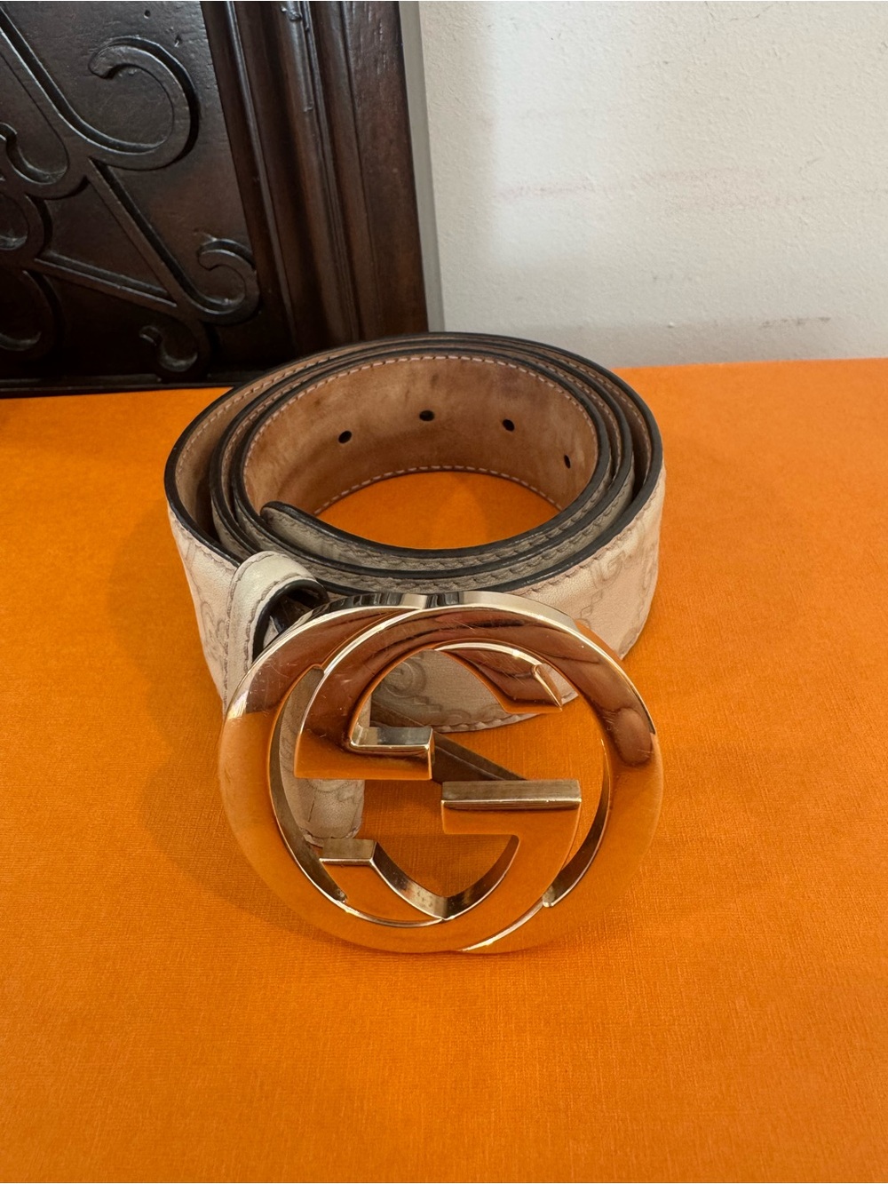 Gucci Interlocking G Belt White Leather Guccissima Silver Buckle